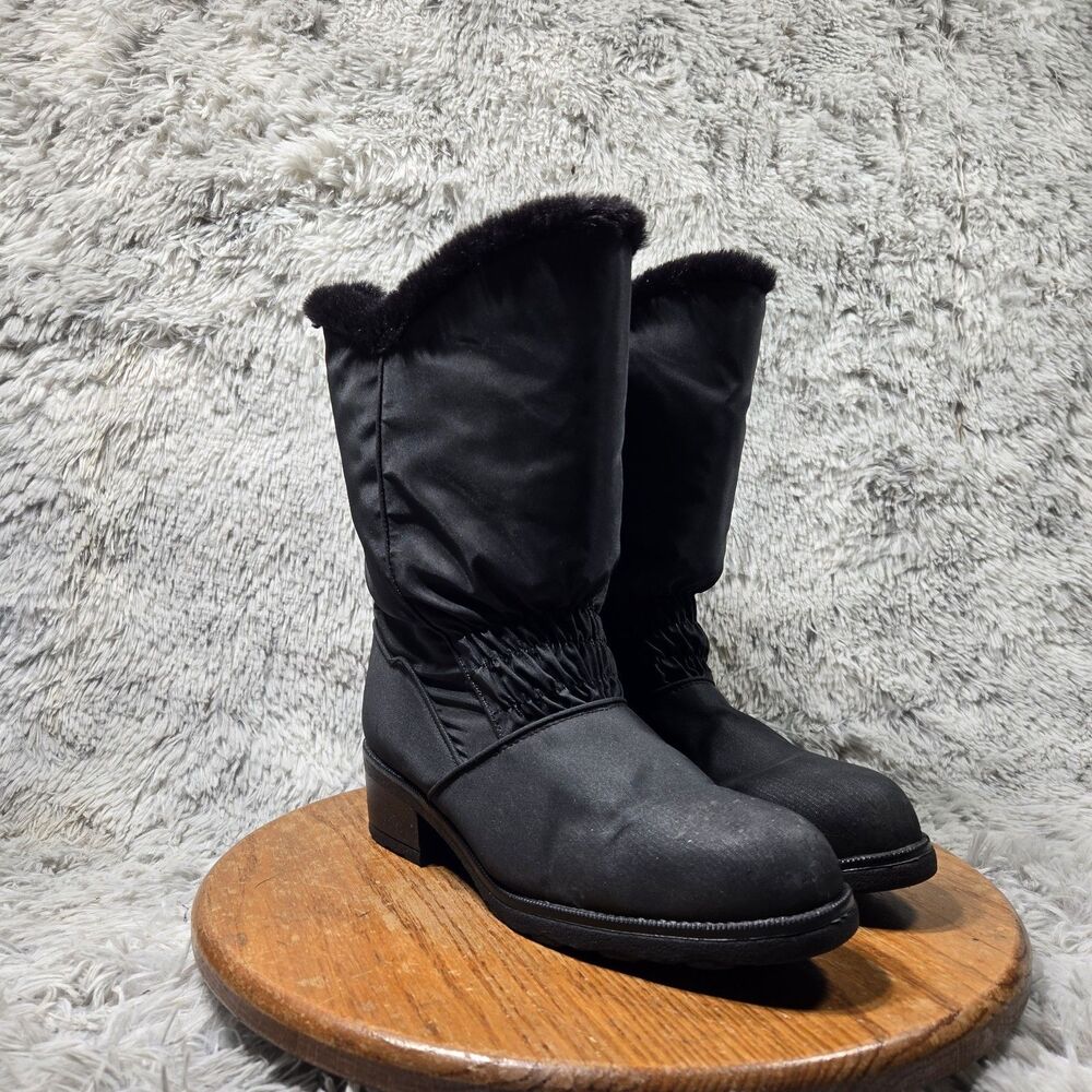 Boston Accent Womens 10M Faux Fur Black Weatherproof Front Zip Skid Heeled Boots